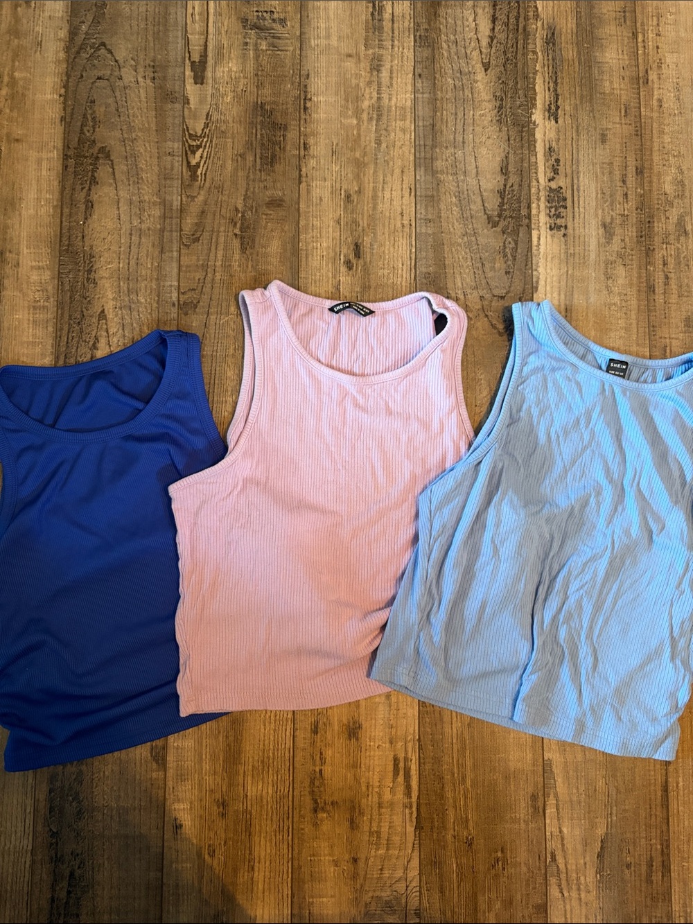 SHEIN Ribbed Scoop Neck Tank Tops - Pink, Light Blue, Royal Blue all size large
